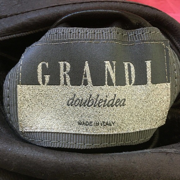 Grandi Coat Womens Sz M Italy Gray Leather Leopard Faux‎ Fur Reversible Trench - Picture 9 of 11